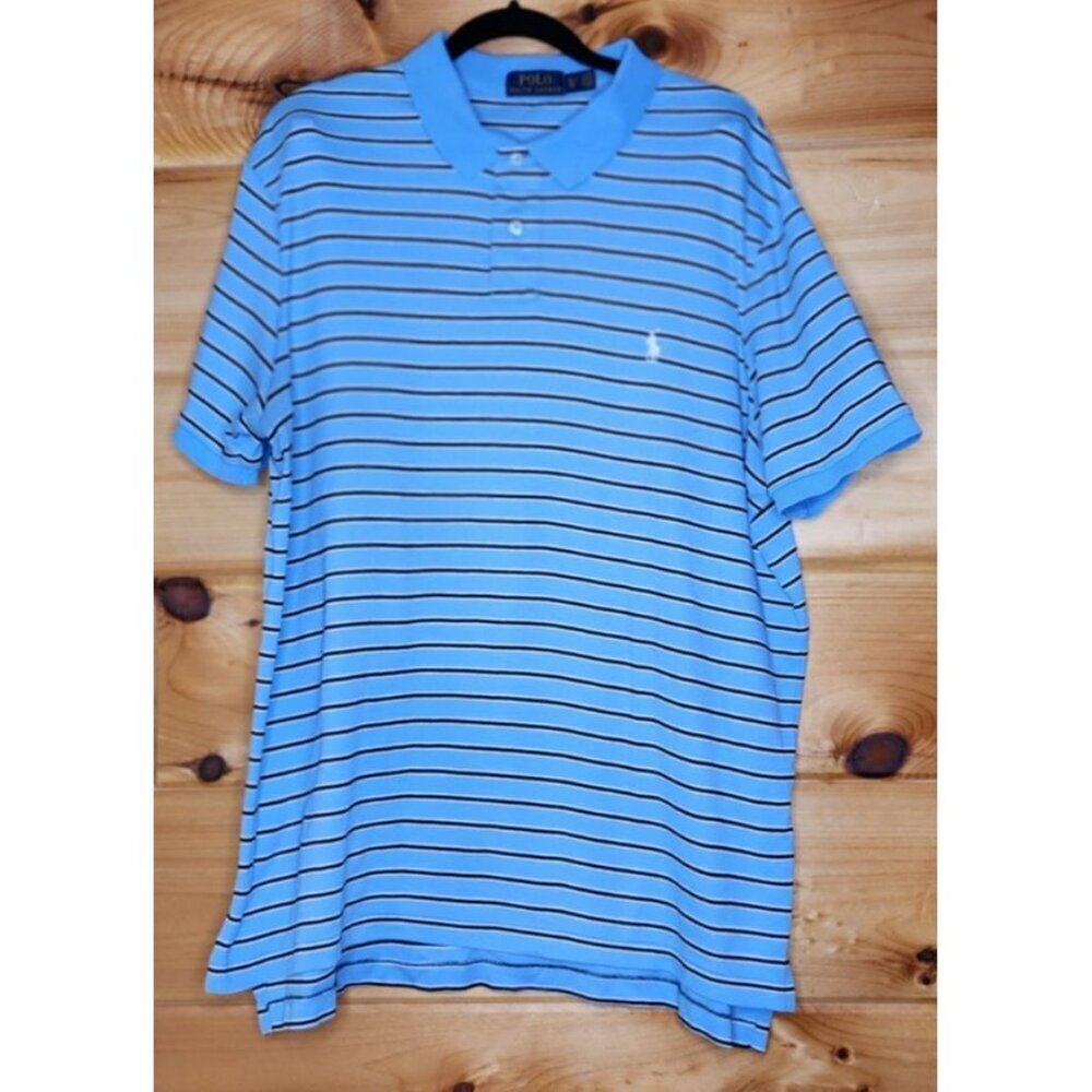 Polo Ralph Lauren Mens Size XL Blue Stripe Shirt Cotton Short Sleeve Pullover
